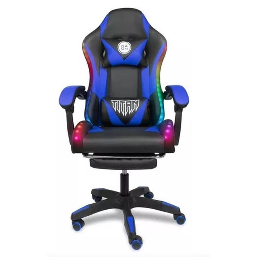 SILLA GAMER TITAN INCLINACION 135grados MAX. 120KG TAPIZ CUERO AZUL RGB