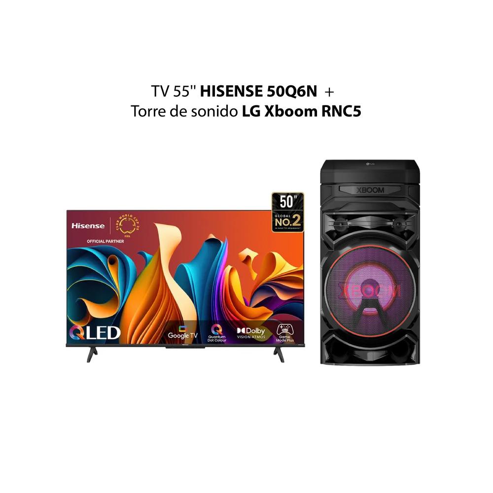 TELEVISOR HISENSE 50'' 50Q6N + TORRE DE SONIDO LG XBOOM RNC5 (COMBO)