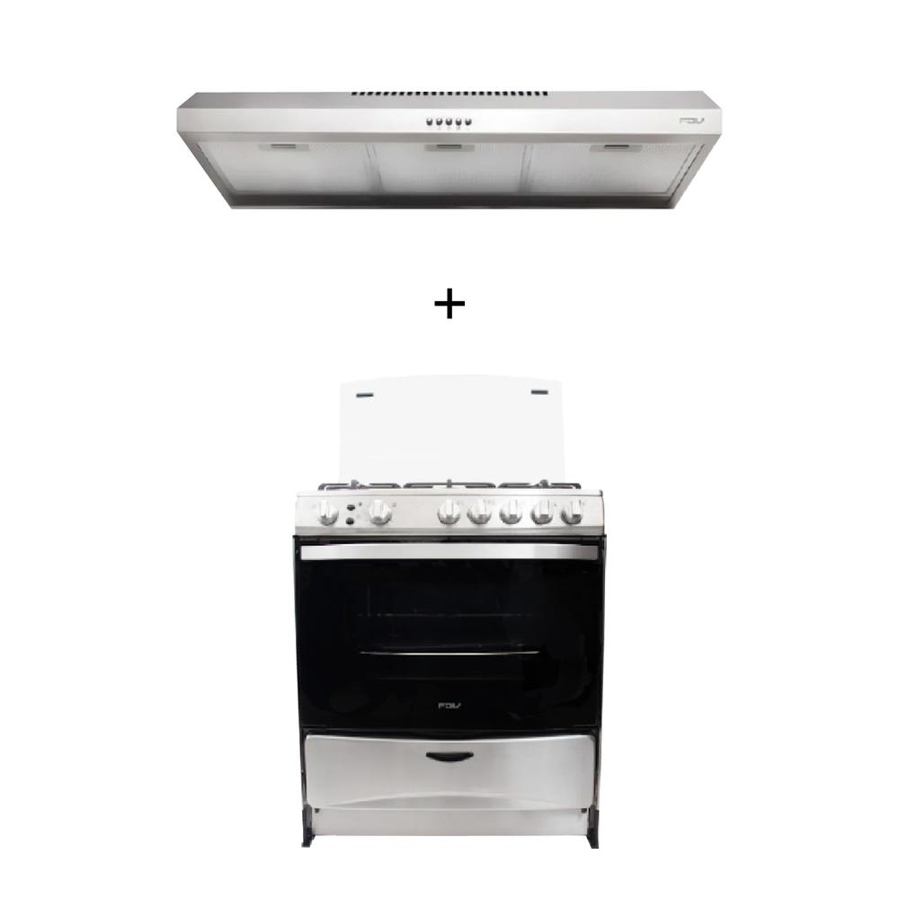 COMBO COCINA DE PIE FDV 5  HORNILLAS EXPERT 76 60 + CAMPANA EXTRACTORA CLASS 90 INOX