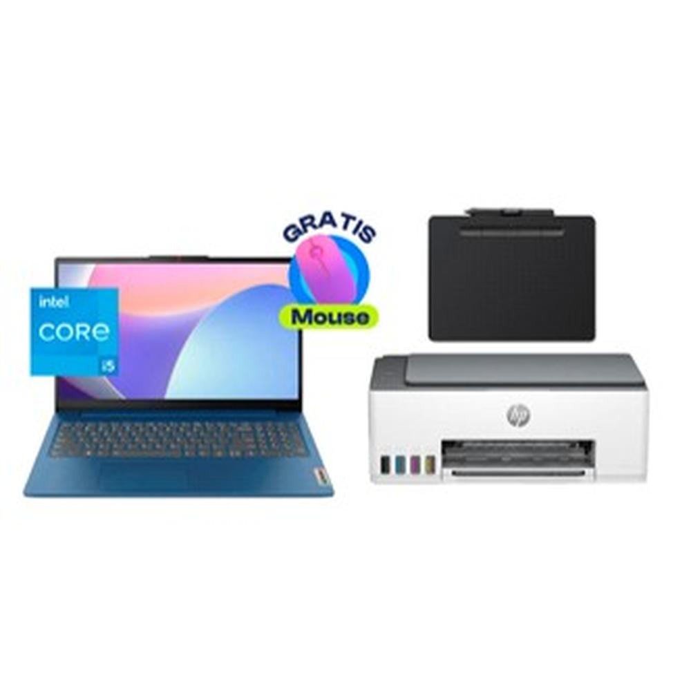COMBO LAPTOP LENOVO IDEAPAD SLIM 3 CORE I5 + IMPRESORA HP SMART TANK 580  + TABLETA GRÁFICA WACOM INTUOS S