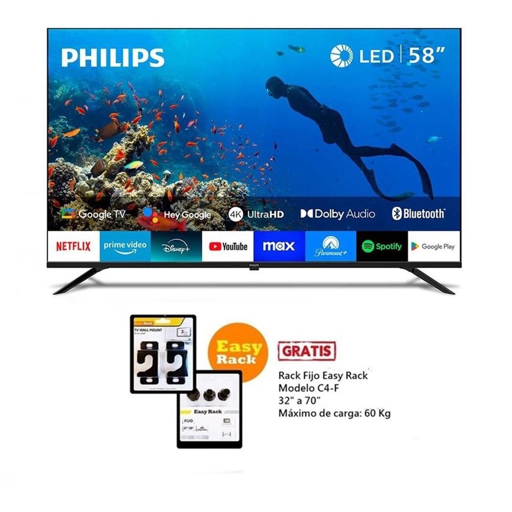 TELEVISOR PHILIPS 58” LED GOOGLE TV UHD 58PUD7019 + RACK FIJO C4-F GRATIS