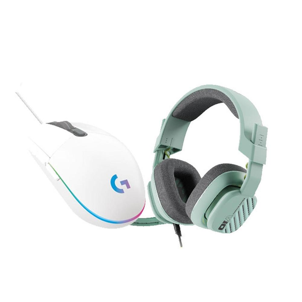 COMBO AUDÍFONOS GAMING ASTRO A10 G2 VERDE AGUA + MOUSE LOGITECH G203 RGB BLANCO