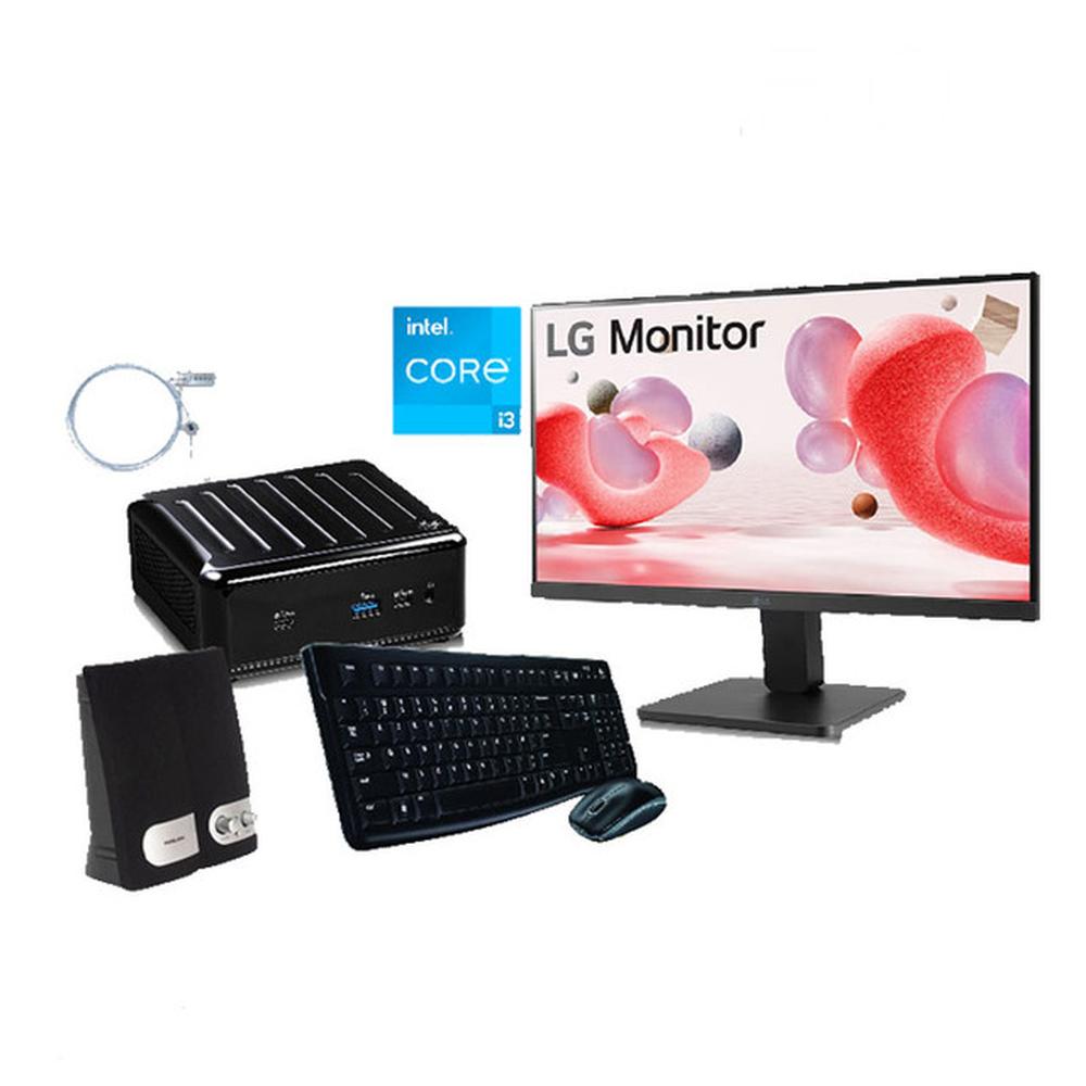 COMBO MINI PC ASROCK I3 11ª GEN + MONITOR LG 21.5” + KIT TECLADO/MOUSE + PARLANTES + CABLE SEGURIDAD