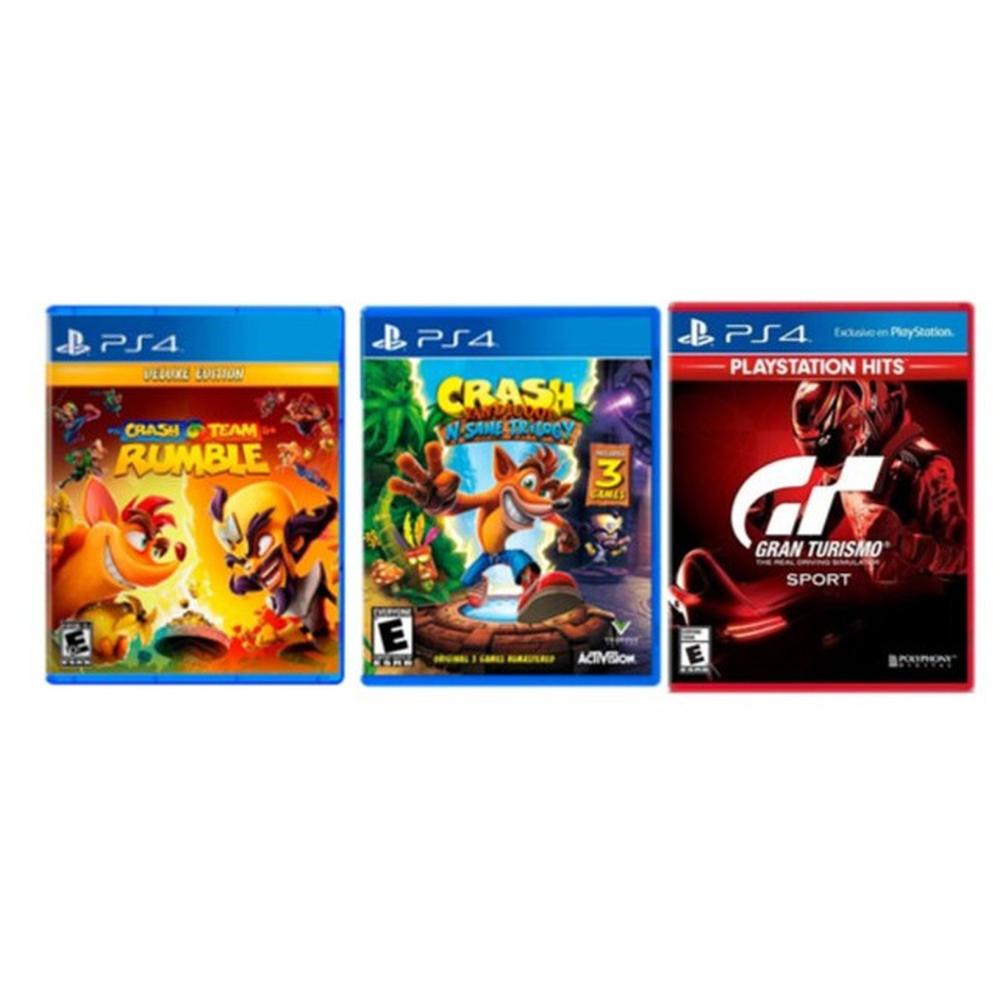 COMBO CRASH TEAM RUMBLE DELUXE + CRASH BANDICOOT N. SANE TRILOGY + GRAN TURISMO SPORT HITS (LATAM) - PLAYSTATION 4 (PS4)