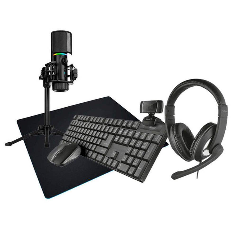 COMBO TRUST QOBY SET DE 4 EN 1+ MICRÓFONO STREAMPLIFY + MOUSE PAD LOGITECH G640