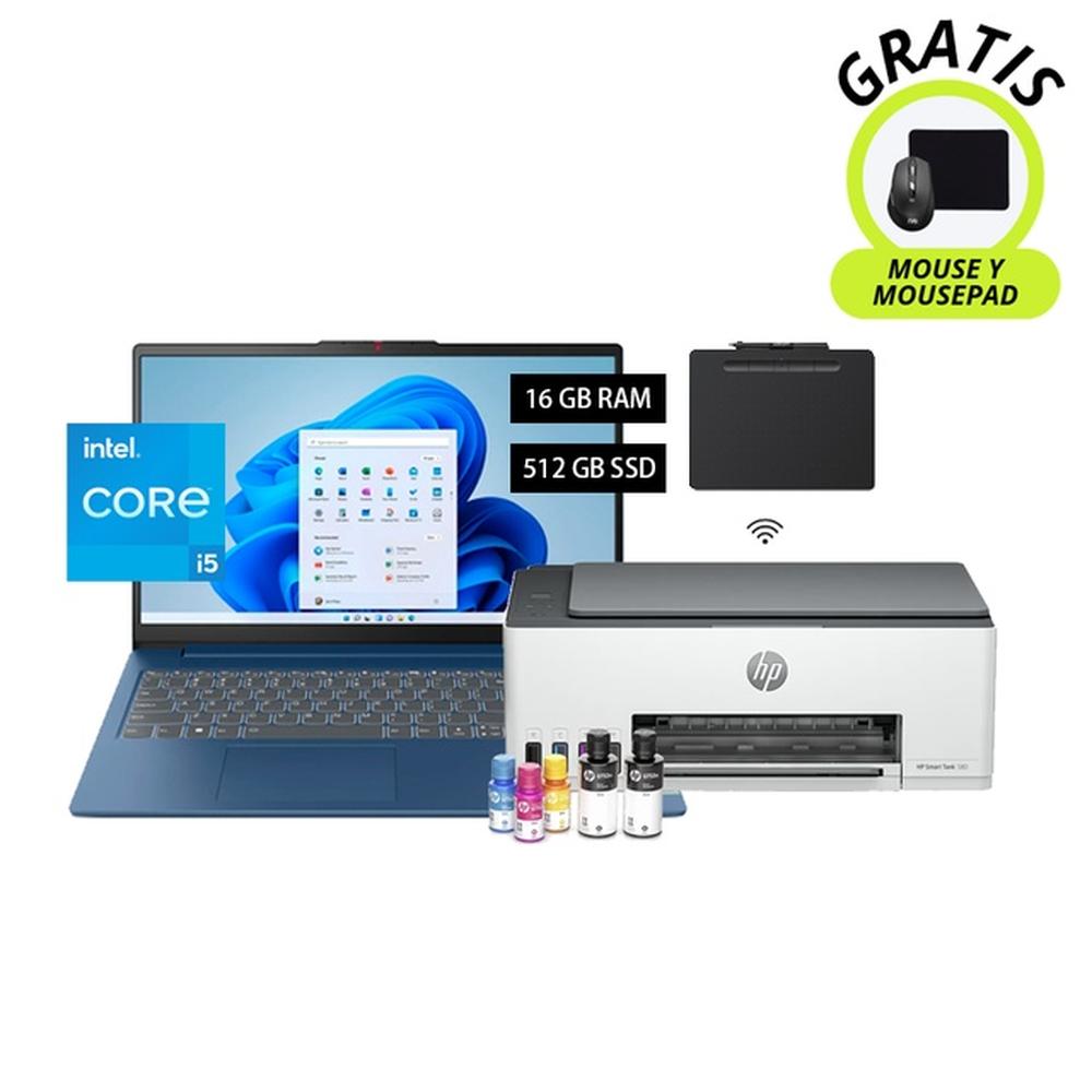 LAPTOP LENOVO PROCESADOR INTEL CORE I5 + IMPRESORA MULTIFUNCIONAL HP SMART TANK 580 + TABLETA GRAFICA WACOM BLUETOOTH