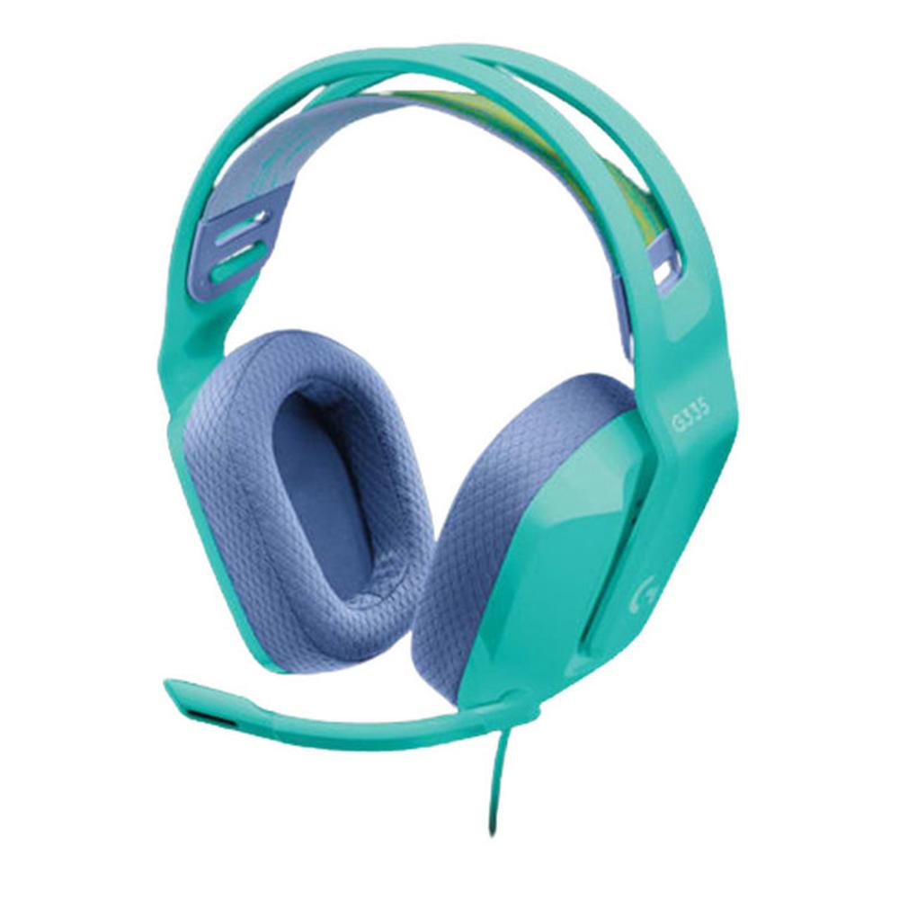 AUDÍFONOS CON MICRÓFONO GAMING LOGITECH G335, 3.5 MM, COLOR VERDE AGUA/ LILA