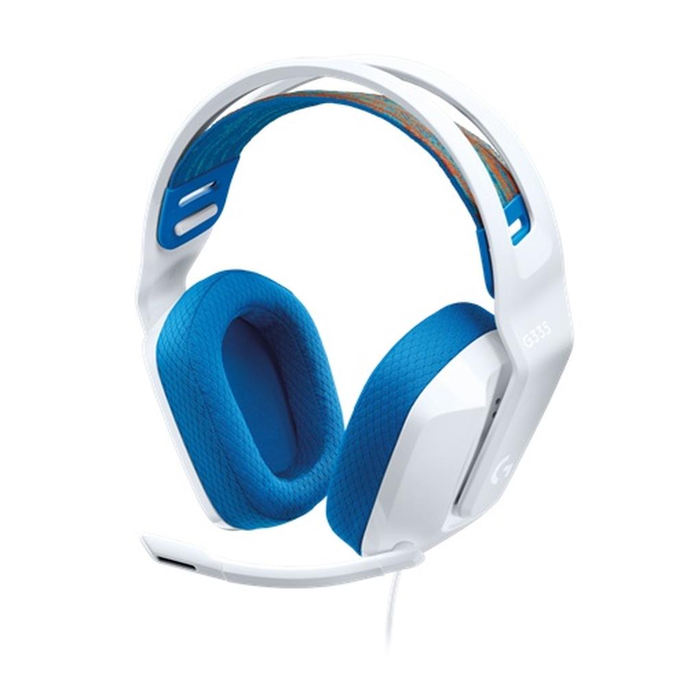 AUDÍFONOS CON MICRÓFONO GAMING LOGITECH G335 , 3.5 MM, COLOR BLANCO/AZUL