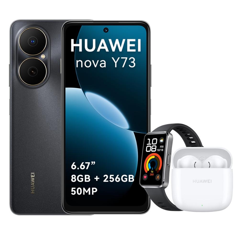 CELULAR HUAWEI NOVA Y73 NEGRO 8GB+256GB - SUPER BATERÍA 6620 MAH + BAND 10 Y FREEBUDS DE REGALO