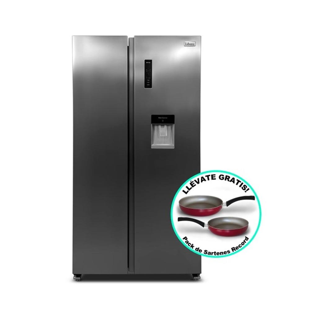 REFRIGERADORA SIDE BY SIDE LIBERO LSBS-552NFIW NO FROST 525L GRIS CON DISPENSADOR + PACK 2 SARTEN ROJO RECORD DE REGALO