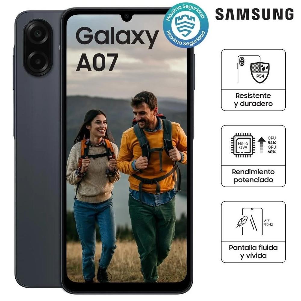 CELULAR SAMSUNG GALAXY A07 128GB 4GB NEGRO RAM 50 MP + 2 MP 6.7" IPX-4