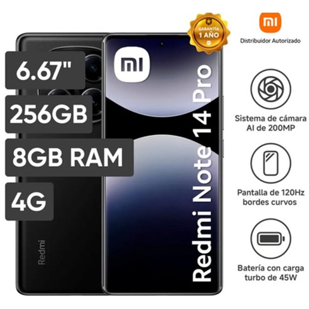 CELULAR XIAOMI REDMI NOTE 14 PRO 4G 6.67" 8GB RAM 256GB NEGRO P