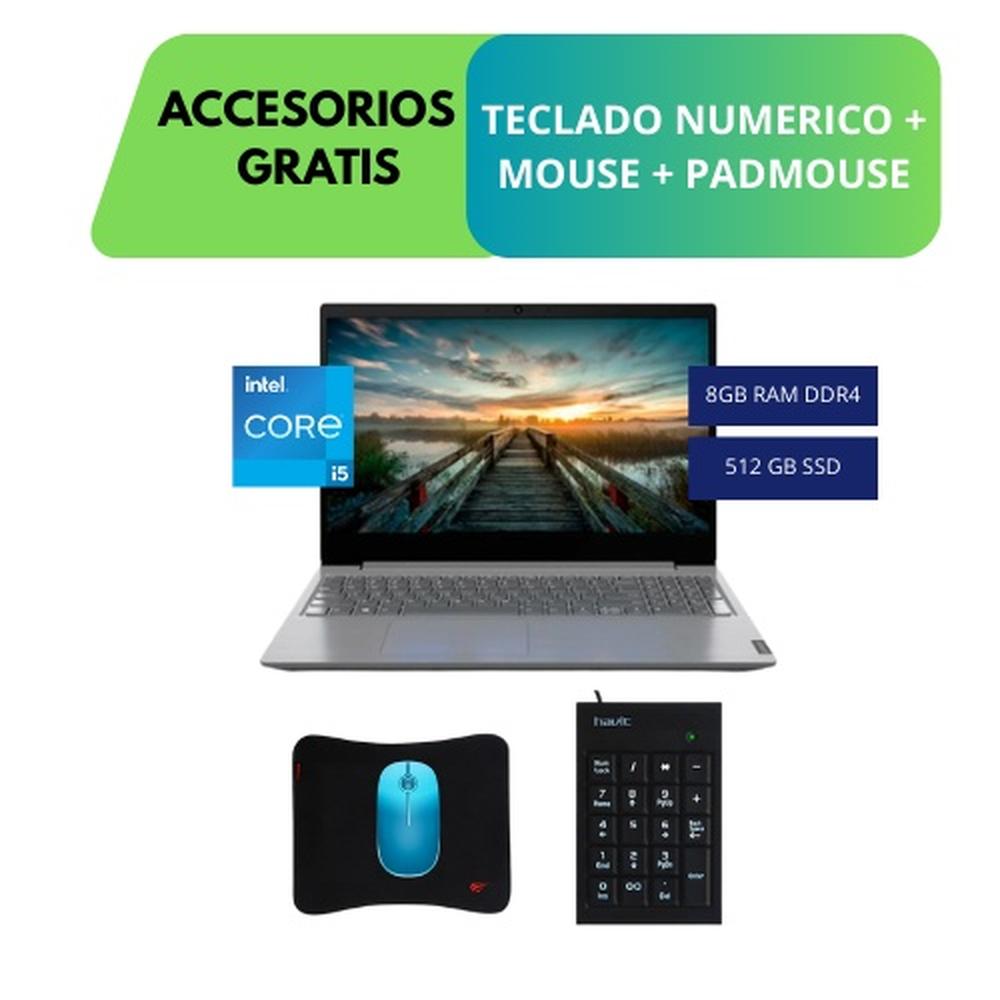 COMBO LAPTOP LENOVO V15 G4 IRU – I5-13420H, 8GB, 512GB SSD, GRIS + ACCESORIOS GRATIS (MOUSE, PAD Y TECLADO NUMÉRICO)