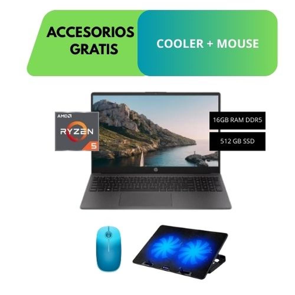 LAPTOP HP 255 G10, 15.6 HD, AMD RYZEN 5-75200U HASTA 4.1 GHZ, 16GB DDR5, 512GB SSD, TECLADO EN ESPAÑOL, GRIS OSCURO + ACCESORIOS GRATIS (MOUSE Y COOLER)