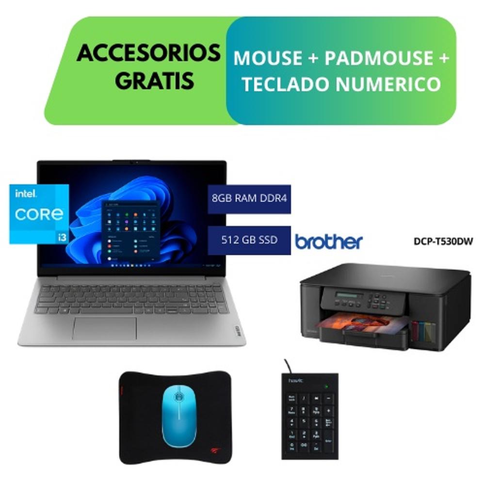 COMBO HARDTECH LAPTOP LENOVO V15 G4 IRU – I3-1315U, 8GB, 512GB SSD, GRIS + IMPRESORA BROTHER DCP-T530W (WIRELESS DIRECT) + ACCESORIOS GRATIS