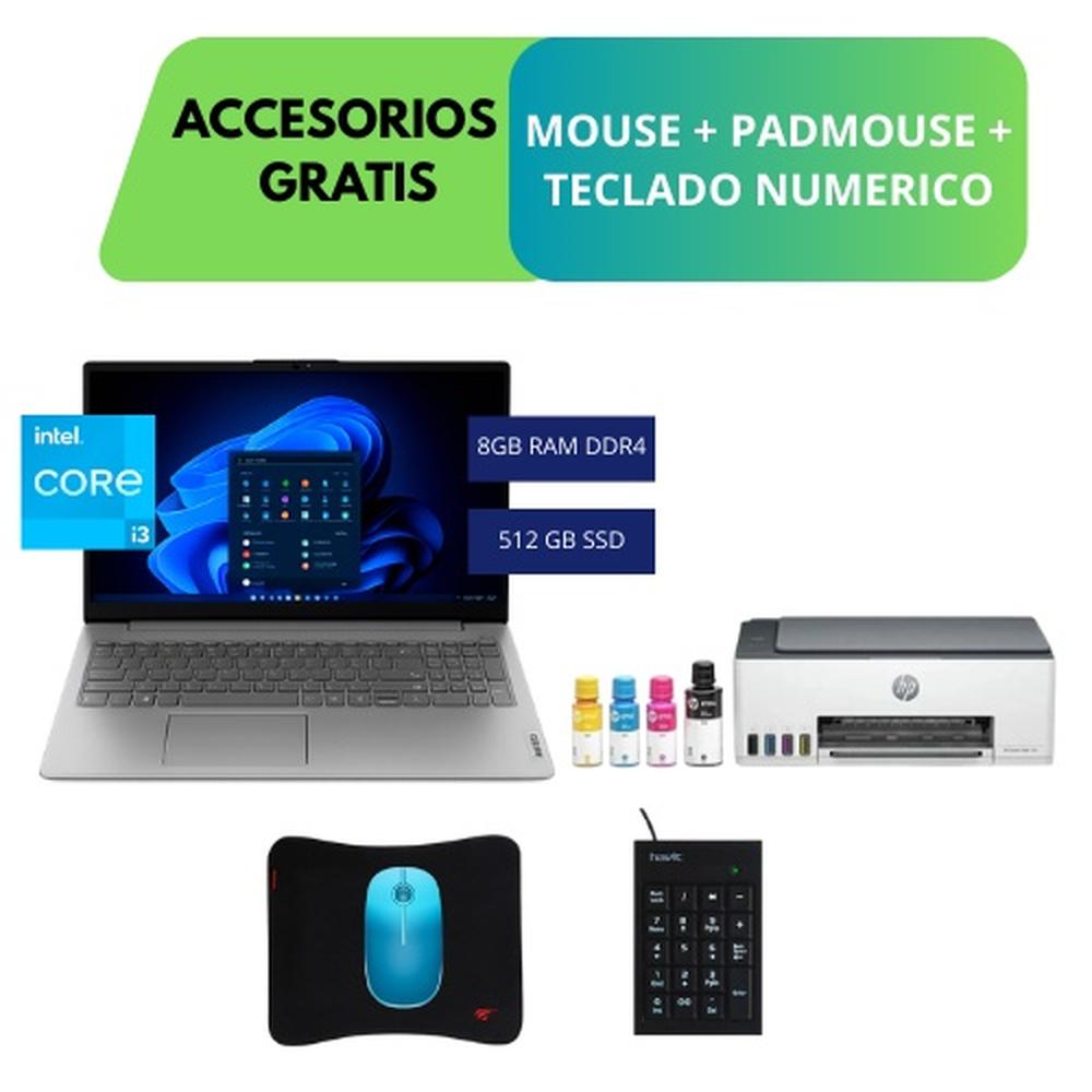 COMBO HARDTECH LAPTOP LENOVO V15 G4 IRU – I3-1315U, 8GB, 512GB SSD, GRIS + IMPRESORA HP SMART TANK 580 (WIFI, BLUETOOTH, USB, B/N) + ACCESORIOS GRATIS