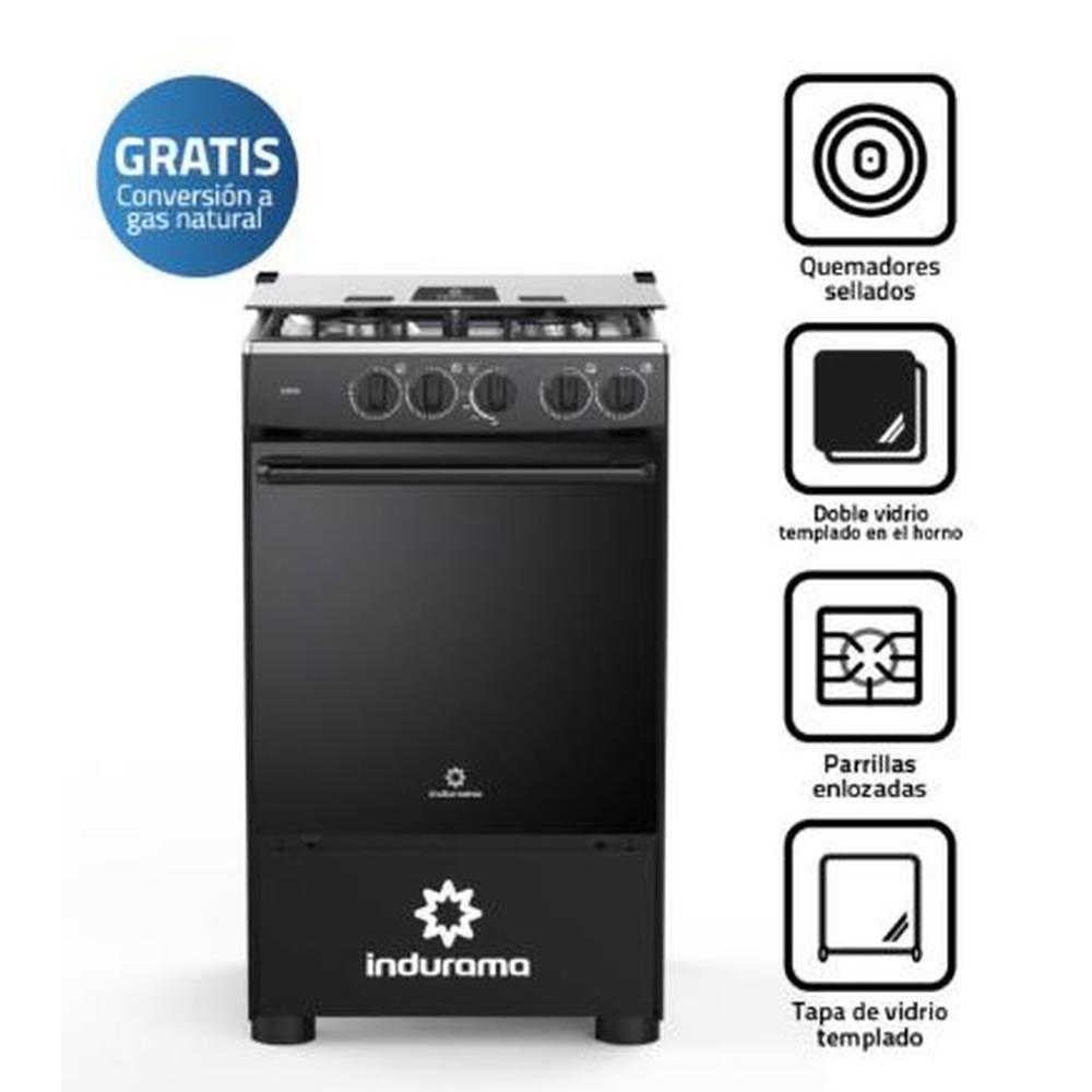 COCINA INDURAMA GOYA 4H NEGRO + CONEXIÓN (GOYA)