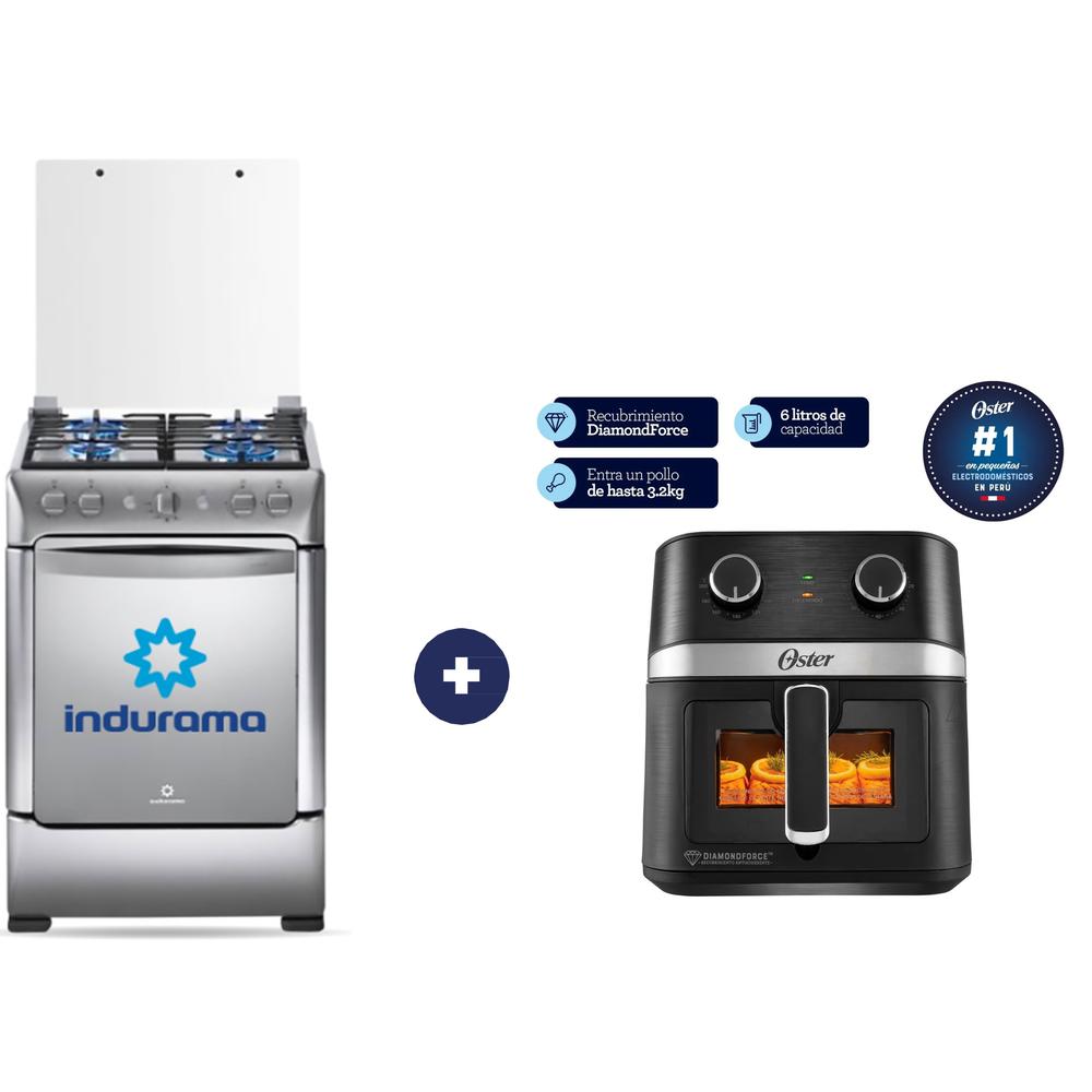 COCINA INDURAMA 24" 4 HORNILLAS GRANADA + INSTALACIÓN GRATIS +FREIDORA DE AIRE DIGITAL OSTER CKSTAF40WDDF 4L