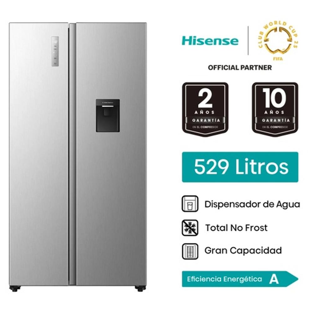 REFRIGERADORA HISENSE SIDE BY SIDE 526 LTS C/DISPENSER PLATEADO