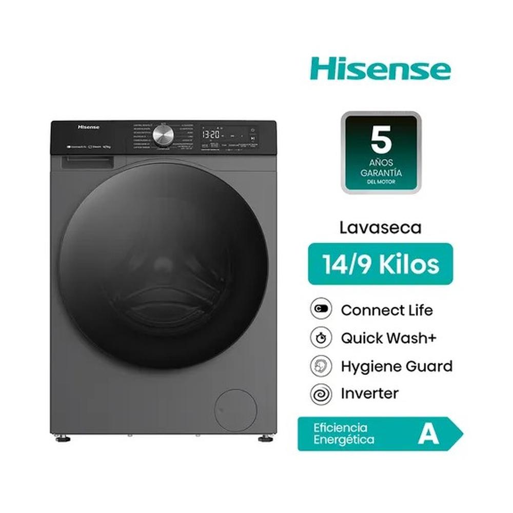 LAVASECA HISENSE 14/9 KG CARGA FRONTAL, SECADO CON BOMBA DE CALOR, C/WIFI, WD3S1443BT