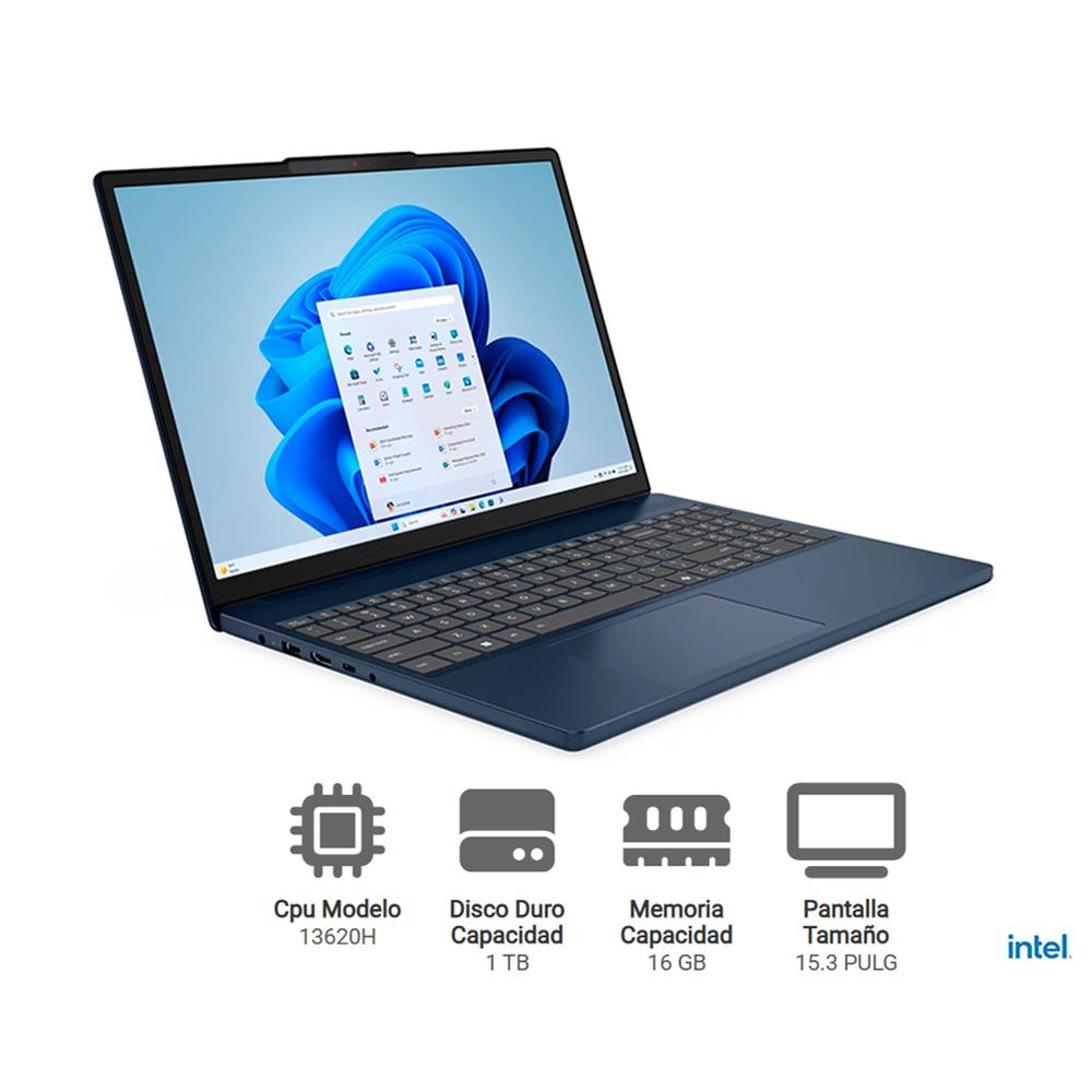 LAPTOP LENOVO SLIM 3 INTEL CORE I7-13620H, 16GB , 1TBSSD, 15.3" WUXGA, WINDOWS 11, 15IRH10 COLOR:COSMIC BLUE