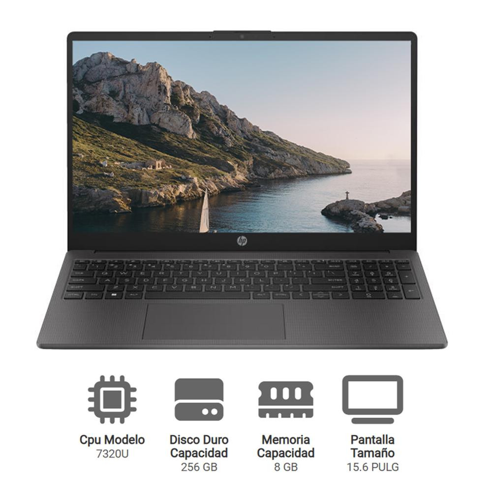 LAPTOP HP NOTEBOOK 250G10 15.6" HD, AMD RYZEN 3 7320U(4N/8SUB), 8GB -LPDDR5, 256GB SSD, WINDOWS 11, COLOR: GRIS, WIFI6.