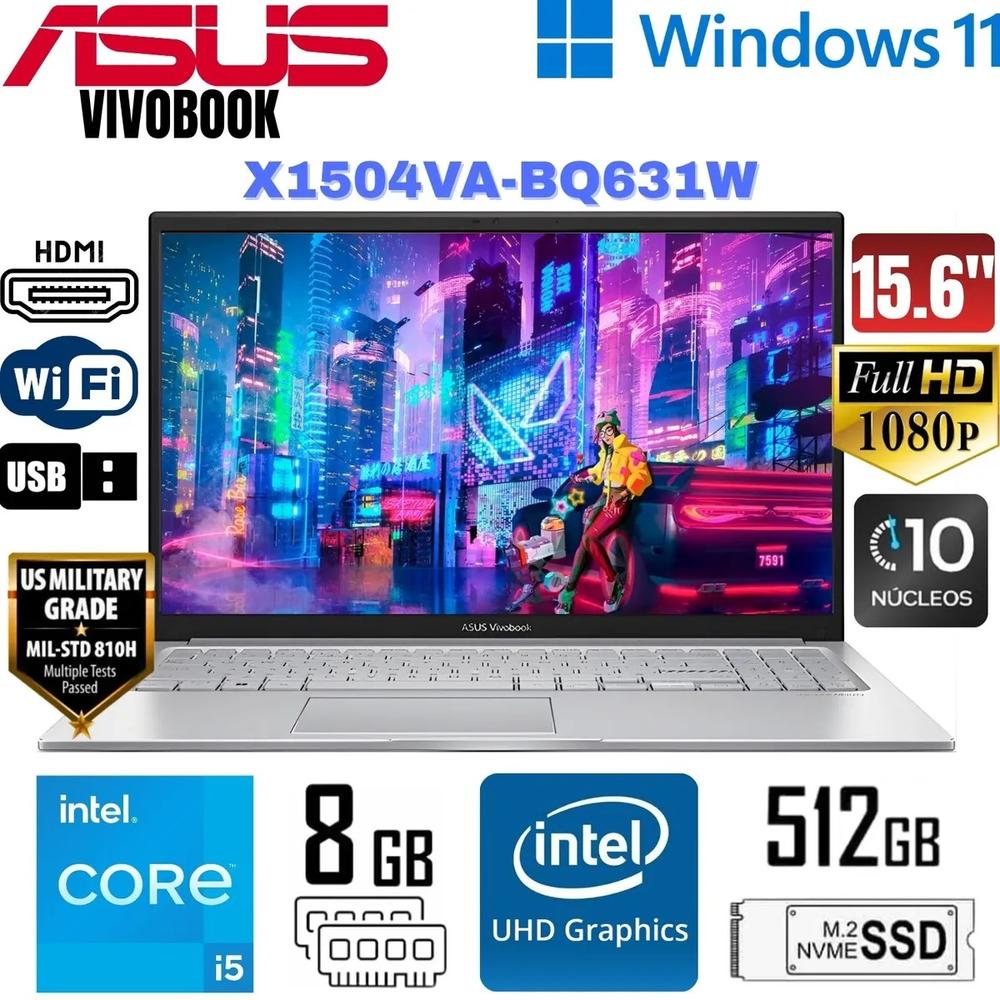 LAPTOP ASUS VIVABOOK INTEL CORE INTEL® CORE™ 5 120U (10 NUCLEOS) 8 GB DDR4, 512 GB SSD, COLOR SILVER FULLHD 15.6”, WINDOWS 11 HOME