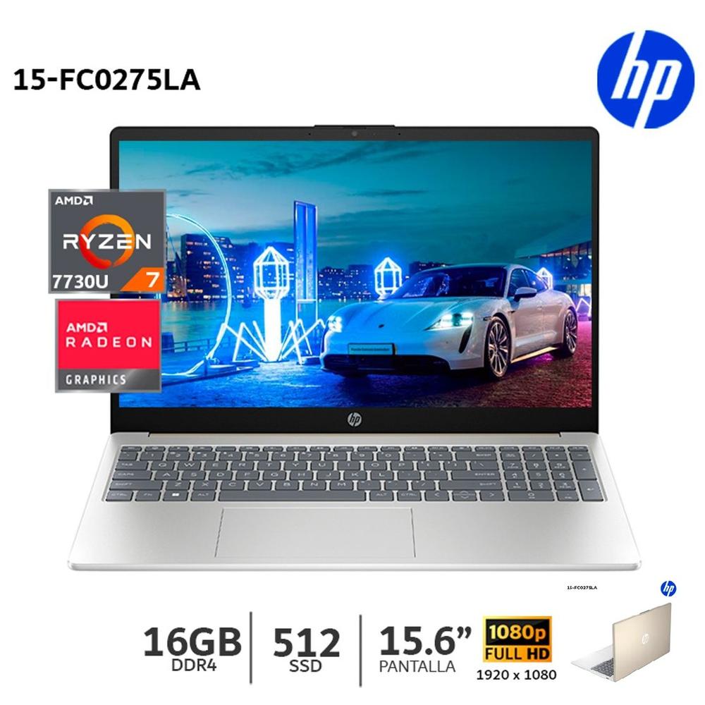LAPTOP HP 15-FC0275LA AMD RYZEN 7 7730U, 16GB(2X8GB)(DDR4), 512 GB SSD, 15.6"FHD, WINDOWS11, COLOR DORADO CÁLIDO / PLATA NATURAL