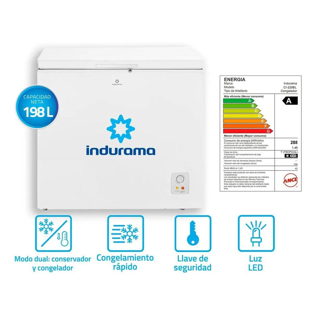 CONGELADORA CONSERVADORA INDURAMA 198LTS, CI-220BL BLANCO PROMO