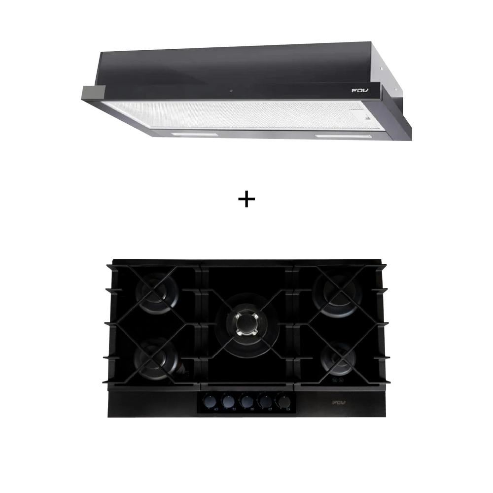 COMBO CAMPANA URBAN BLACK 90 + ENCIMERA SIGNATURE 90CM FDV