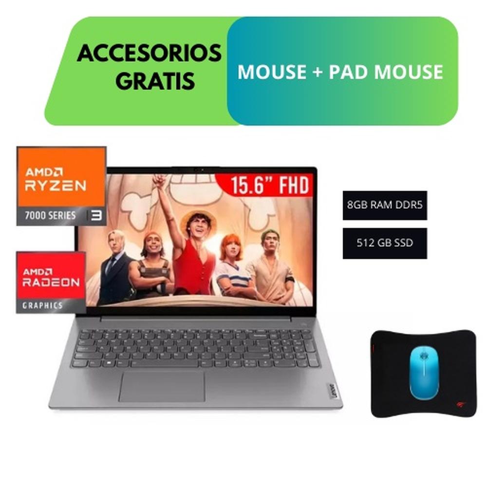 COMBO LAPTOP LENOVO V15 G4 AMN, 15.6 FHD, AMD RYZEN 3-7320U HASTA 4.1GHZ, 8GB DDR5 4800 MHZ, 512 GB SSD, TECLADO EN ESPAÑOL, COLOR ARTIC GRAY