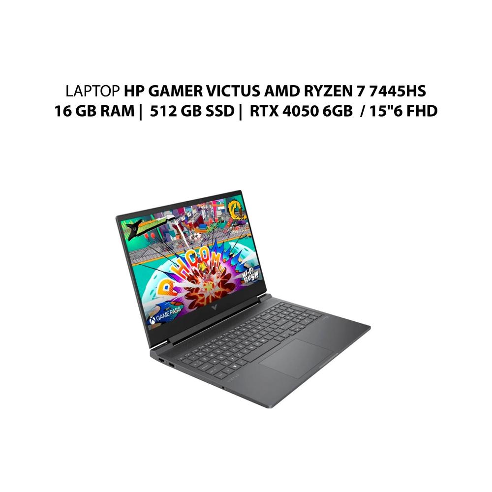 LAPTOP HP GAMER VICTUS AMD RYZEN 7 7445HS - 16 GB RAM - 512 GB SSD - RTX 4050 6GB / 15"6 FHD