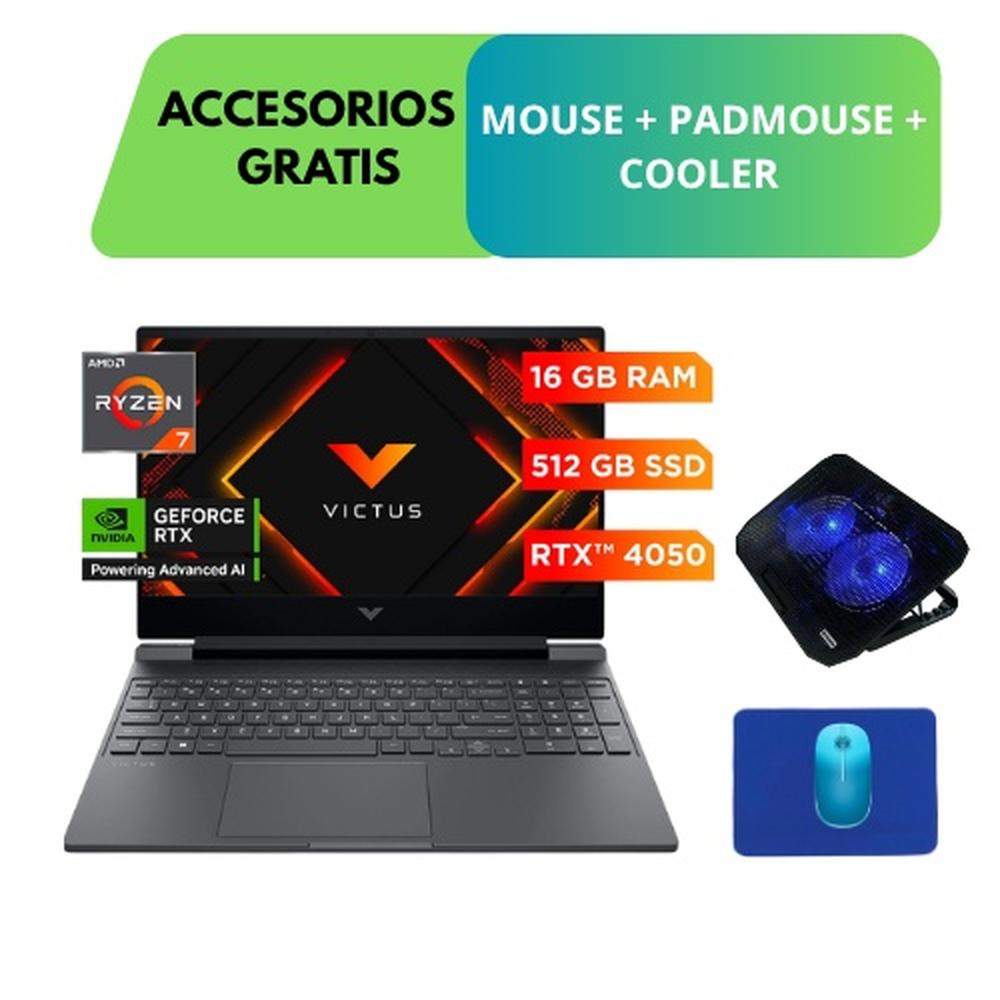 COMBO LAPTOP VICTUS 15-FB3020LA - RYZEN 7 - 16 GB - 512GB SSD - WINDOWS 11 - RTX 3050 4GB + ACCESORIOS