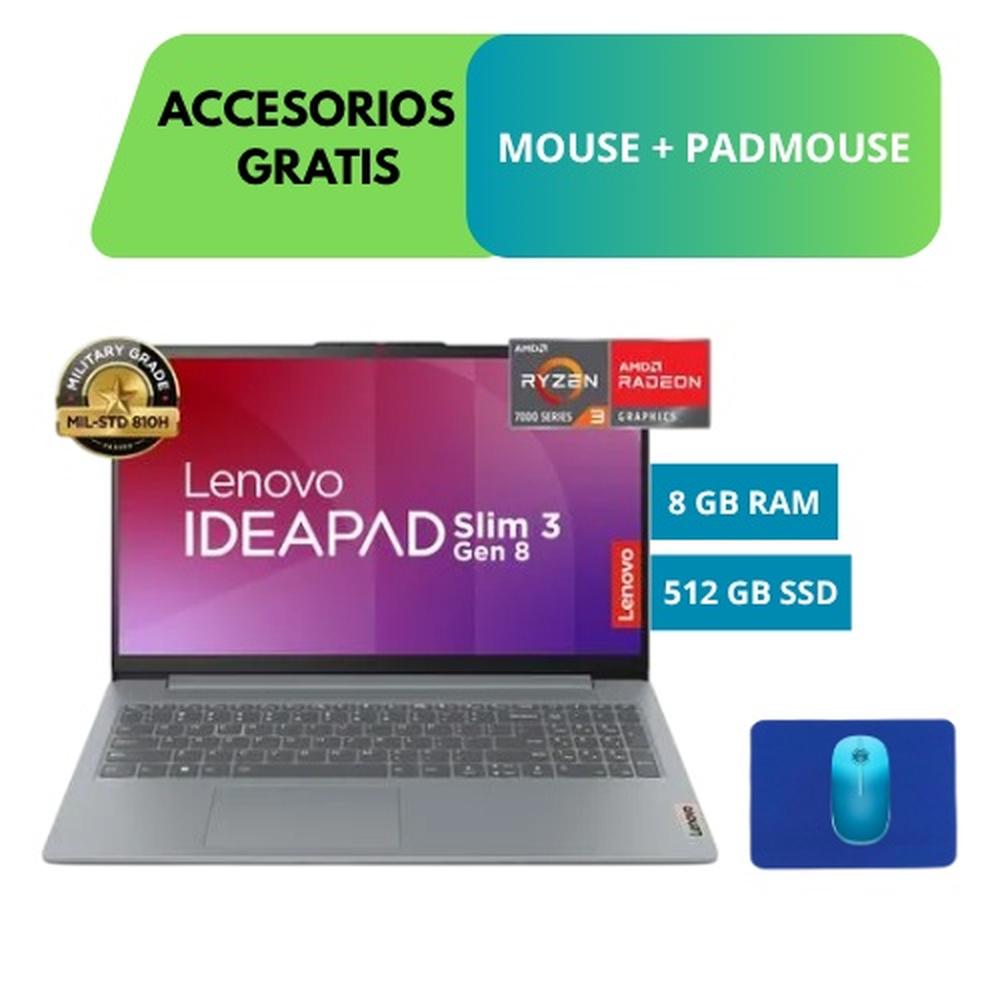 COMBO LAPTOP LENOVO IDEAPAD SLIM 3 15 - RYZEN 3 73200 - 8GB RAM - SSD 512 GB + ACCESORIOS GRATIS