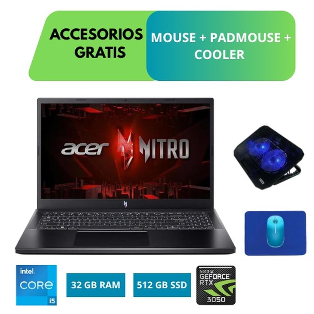 COMBO LAPTOP ACER NITRO V15, CORE I5-13420H, 32GB RAM, 512GB SSD Y TARJETA RTX 3050 + ACCESORIOS
