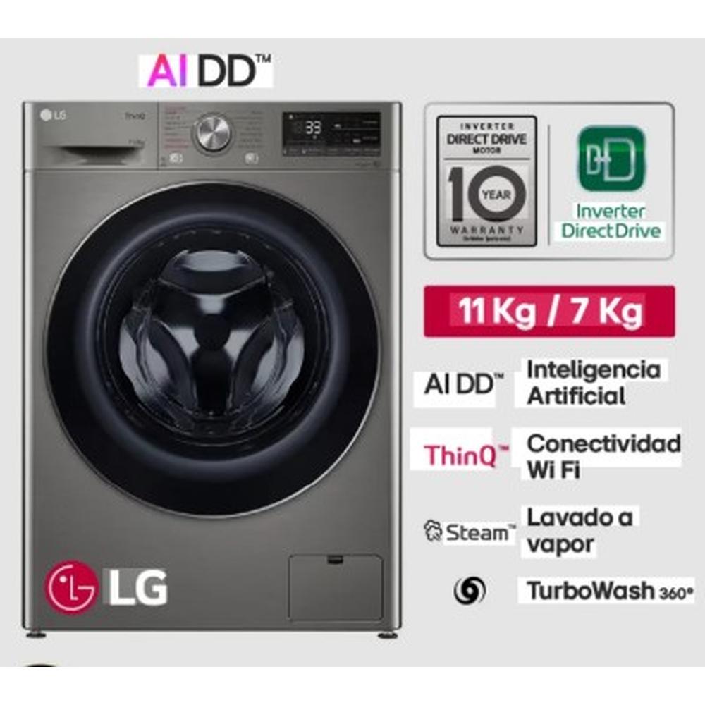 LAVASECA WD11PVC3S6 11KG/7KG AI DD CARGA FRONTAL PLATEADA LG