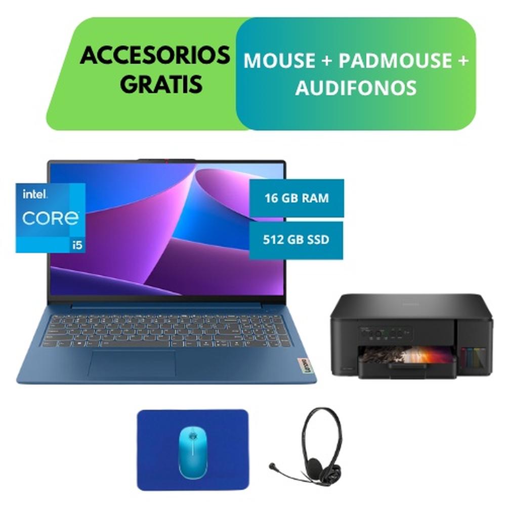 COMBO LAPTOP LENOVO SLIM 3I5RH, I513, 16GB, 512GB SSD + IMPRESORA MULTIFUNCIONAL BROTHER DCP-T430W + ACCESORIOS