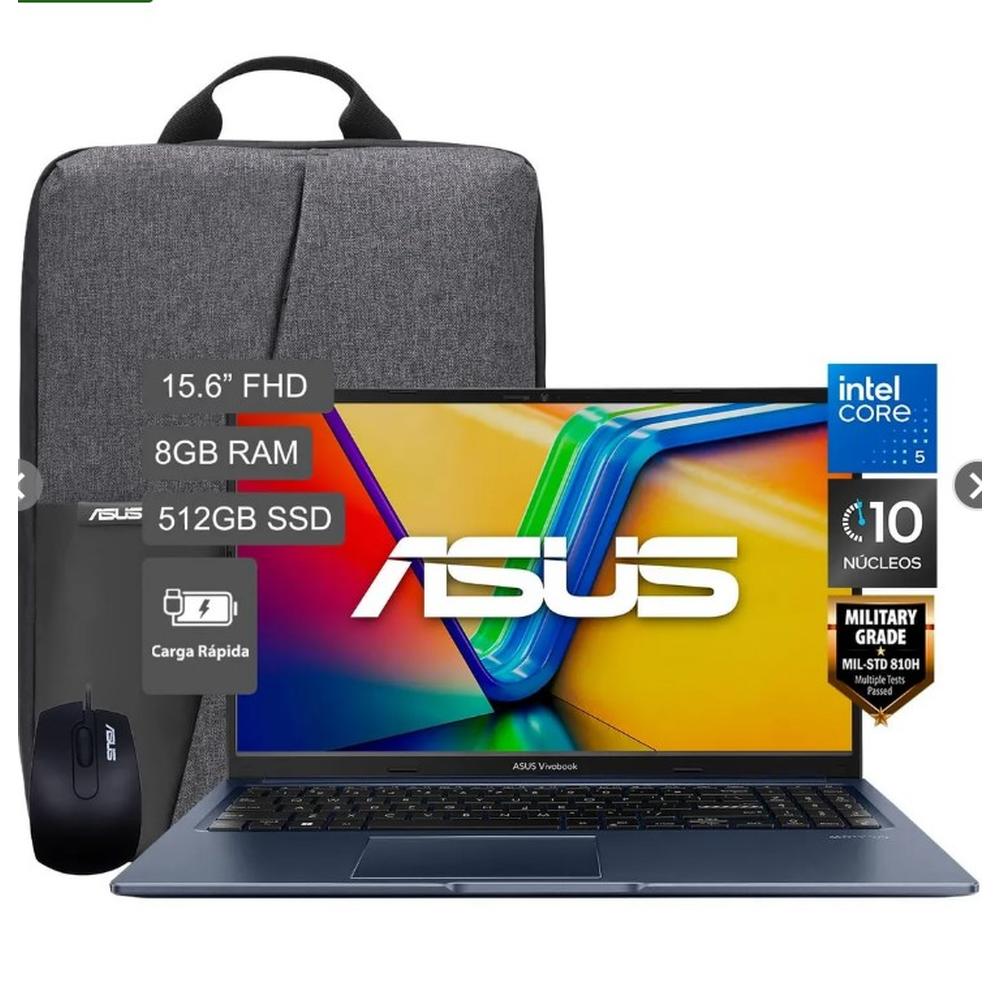 LAPTOP ASUS VIVOBOOK 15 INTEL CORE 5 120U 8GB 512SSD 15.6" FHD + MOCHILA + MOUSE