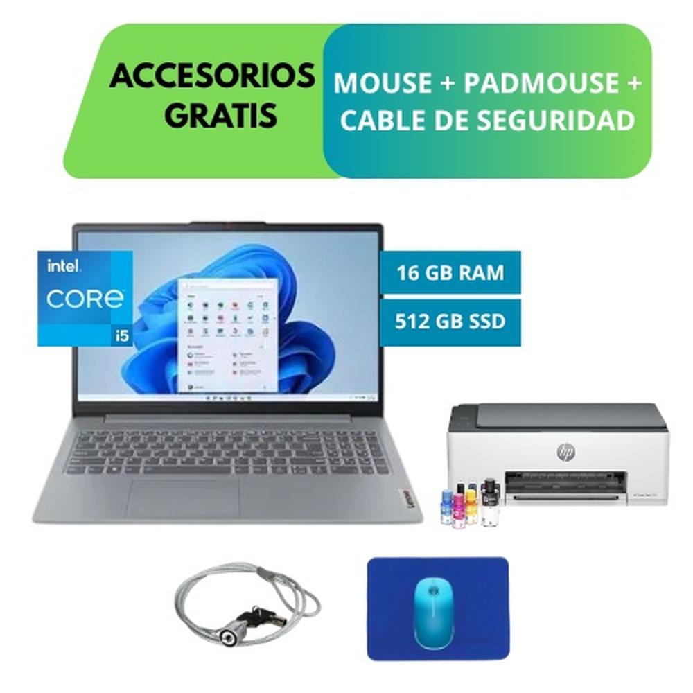 COMBO LAPTOP LENOVO IDEAPAD SLIM 3, I5-12450H, 16GB, 512GB SSD + IMPRESORA MULTIFUNCIONAL HP SMART TANK 580 + ACCESORIOS