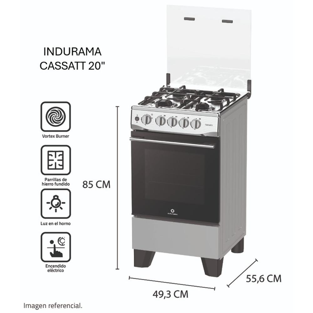 COCINA INDURAMA CASSATT 20" CROMA 4 HORNILLAS HIERRO + INSTALACIÓN GRATIS
