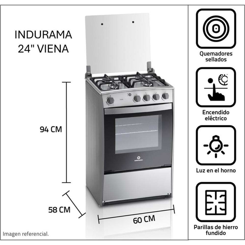 COCINA INDURAMA 24" VIENA 4 HORNILLAS HIERRO , GRILL HORNO + INSTALACIÓN