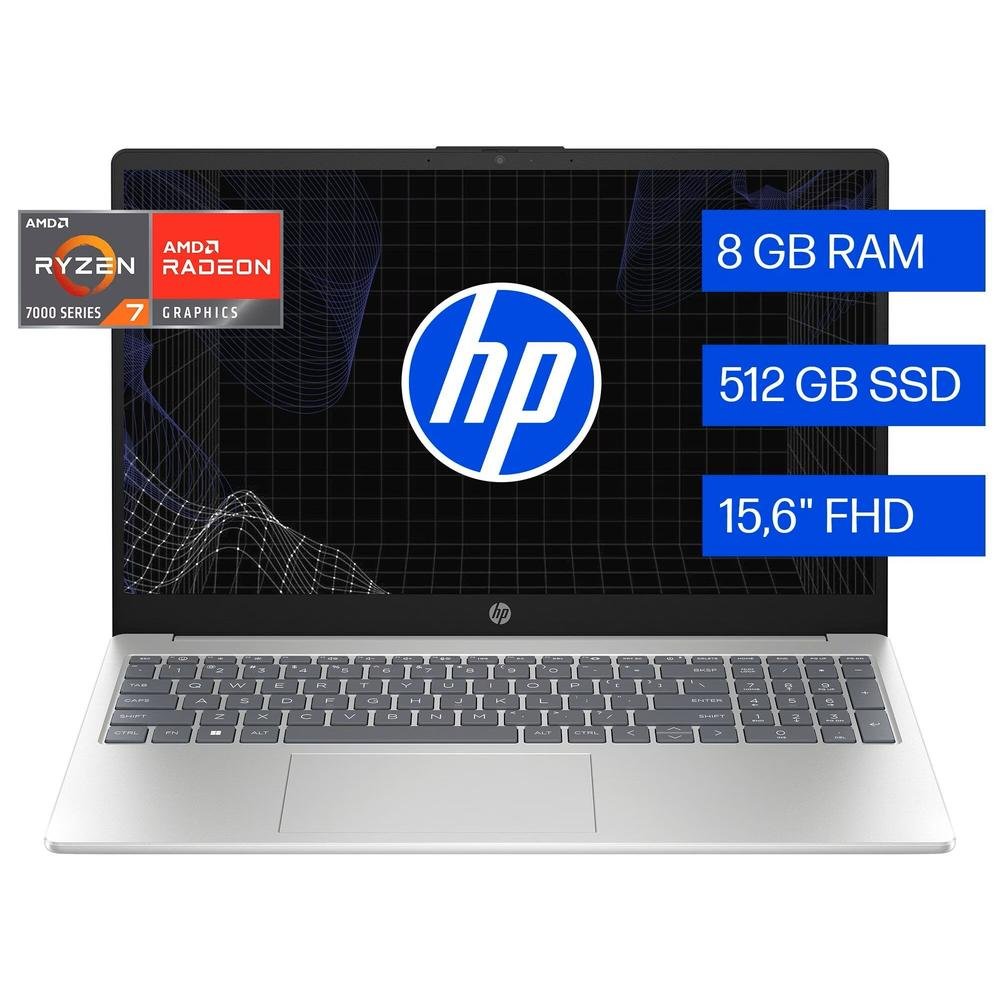 LAPTOP HP 15-FC0287LA AMD RYZEN 7 7730U  8GB DDR4, 512 GB SSD, 15.6" FHD  (250 NITS) , WINDOWS11, COLOR PLATA NATURAL