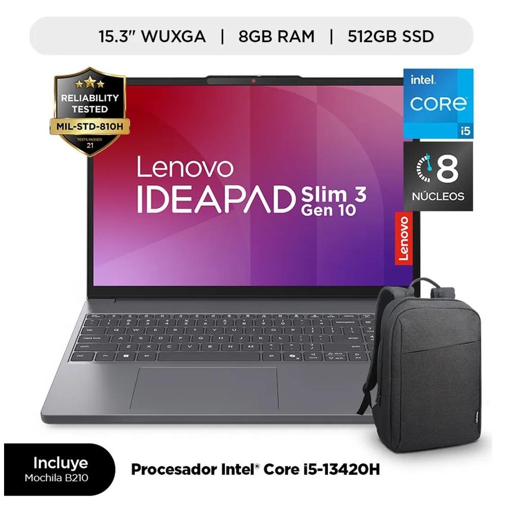 LAPTOP LENOVO  SLIM 3 INTEL CORE I5-13420H, 8GB , 512GB SSD, 15.3" WUXGA, WINDOWS 11 HOME, 15IRH10 COLOR:LUNA GREY