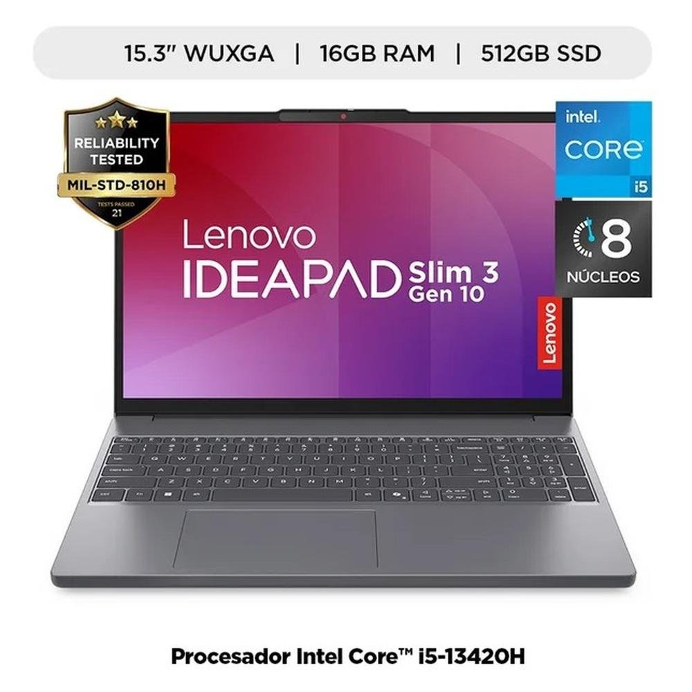 LAPTOP LENOVO  SLIM 3 INTEL CORE I5-13420H, 16GB , 512GB SSD, 15.3" WUXGA, WINDOWS 11 HOME, 15IRH10 COLOR:LUNA GREY