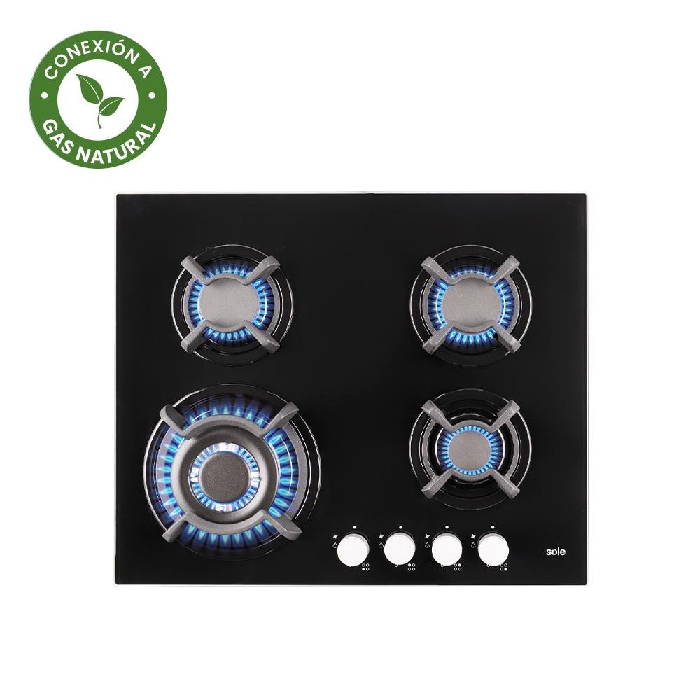COCINA EMPOTRABLE SOLE 4Q VIDRIO SOLCO034GN + CONEXIÓN