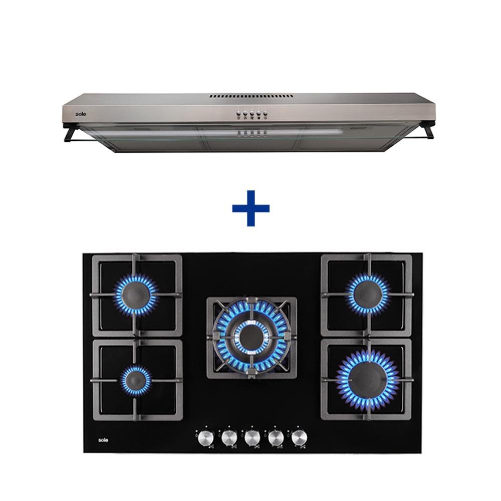 COCINA EMPOTRABLE SOLE 5Q VIDRIO SOLCO041GN + CAMPANA ROMA 90CM 2M