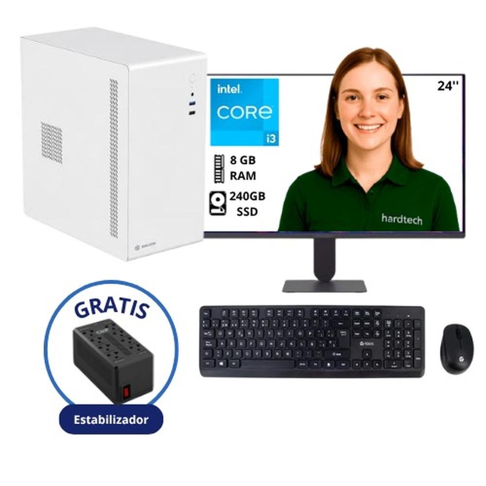 COMPUTADORA DE ESCRITORIO PROCESADOR INTEL CORE I3-14100, 8GB RAM, SSD 240GB, MONITOR 24" FHD IPS