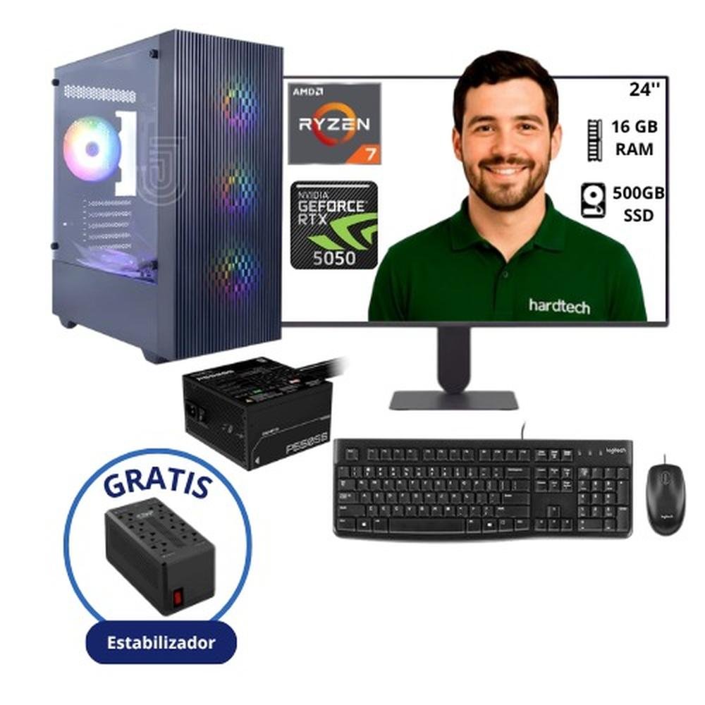 COMPUTADORA GAMER PROCESADOR RYZEN 7 5700G, 16GB RAM, SSD 500GB, TARJETA RTX 5050, FUENTE P550SS-ICE, MONITOR 24 FHD