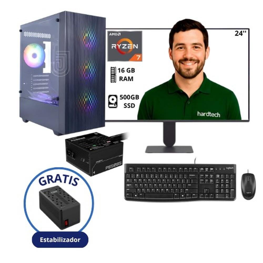 COMPUTADORA DE ESCRITORIO PROCESADOR RYZEN 7 5700G, 16GB RAM, SSD 500GB, FUENTE P550SS-ICE, MONITOR 24 FHD