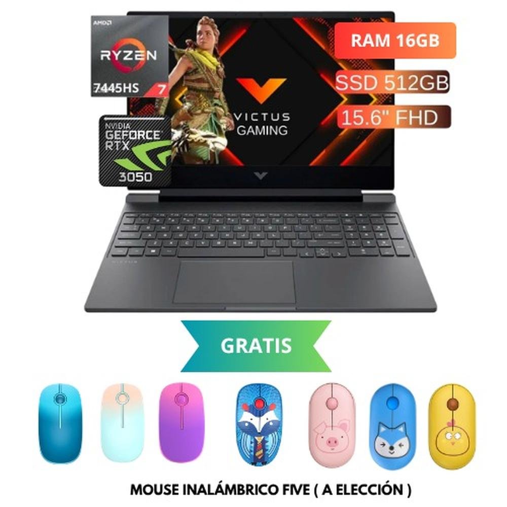 LAPTOP HP
VICTUS 15-FB3019LA, RYZEN 7 7445H, 16GB RAM, 512GB SSD, TARJETA RTX 3050